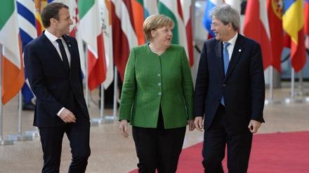 Nettozahler. Frankreichs Präsident Macron, Kanzlerin Merkel und Italiens Regierungschef Gentiloni (v.l.n.r.) wollen mehr in die EU-Kasse einzahlen.