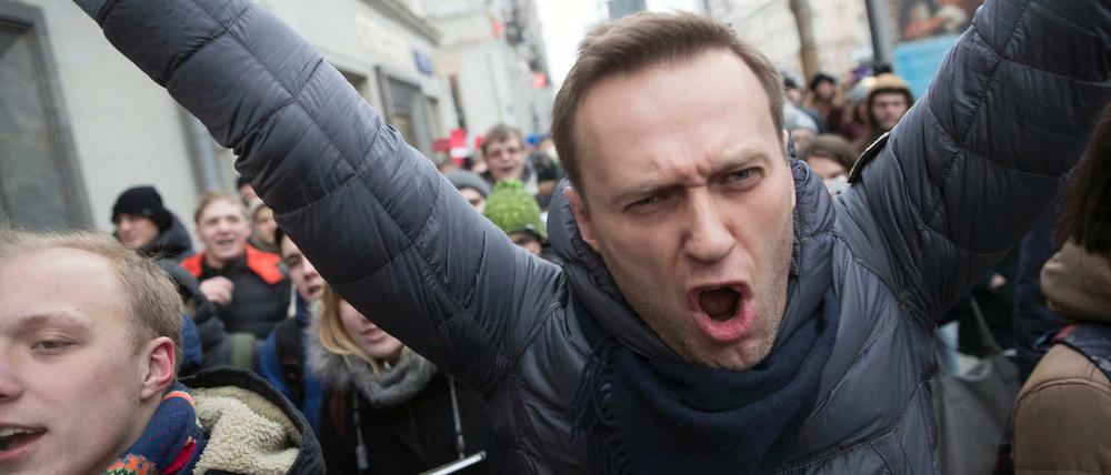 Der russische Oppositionelle Alexej Nawalny auf einem Protest im Januar in Moskau.