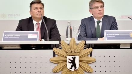 Berlins Innensenator Andreas Geisel (l, SPD) und Polizeipräsident Klaus Kandt im April 2017.