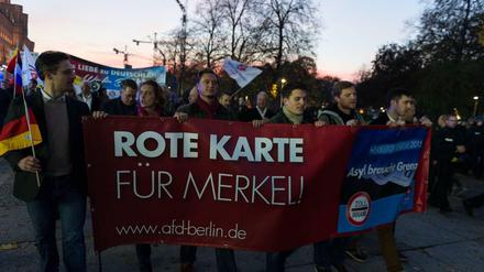 Rote Karte für Merkel! forderte die AfD auf ihrer Demo am 31.10.2015 in Berlin.