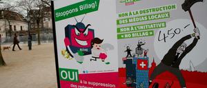 Hart umkämpft. Das linke Poster fordert zur Unterstützung der "No Billag"-Initiative auf, das rechte warnt vor den Folgen