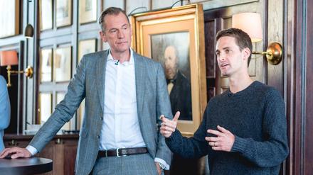 Suchen neue Ideen in Berlin: Springer-Chef Mathias Döpfner und Snapchat-Gründer Evan Spiegel.