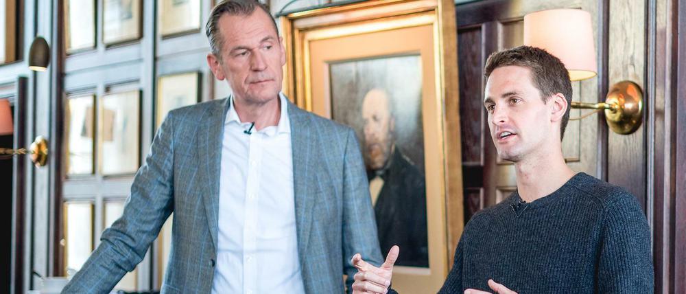 Suchen neue Ideen in Berlin: Springer-Chef Mathias Döpfner und Snapchat-Gründer Evan Spiegel.