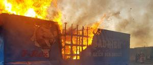 Die Dinosaurier-Ausstellung in Flammen.