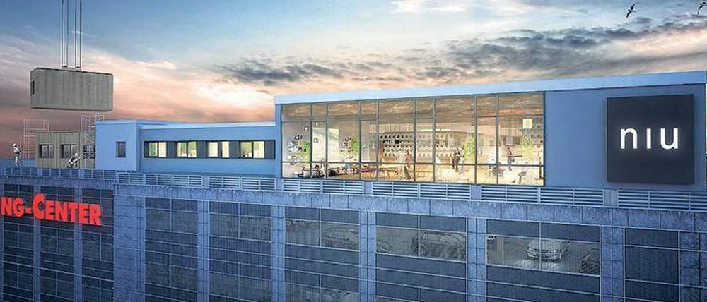 Auf dem obersten Parkdeck des Ring-Centers in Lichtenberg soll das vermutlich weltweit erste Hotel in Modulbauweise an einem solchen Platz entstehen.