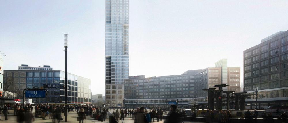 So soll das neue Hochhaus am Alex aussehen. 350 Apartments sind geplant.