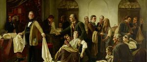 Das Gemälde von Carl Wilhelm Hübner "Die schlesischen Weber" von 1844 zeigt die Zustände der Arbeiterschaft zur Marx'schen zeit.