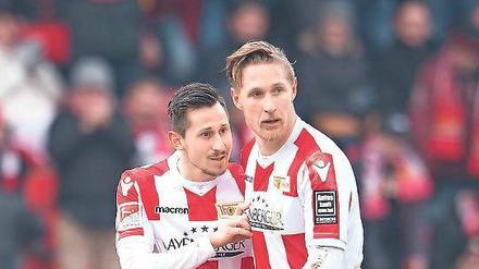 Gesetzt. Polter (r.) und Skrzybski sind bei Union für die Tore zuständig. 