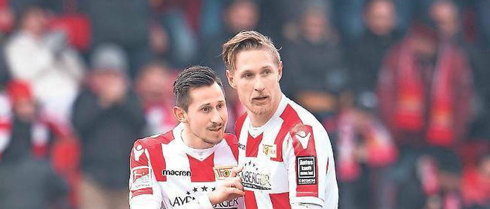 Gesetzt. Polter (r.) und Skrzybski sind bei Union für die Tore zuständig.