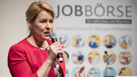 Franziska Giffey im Februar bei einer Jobbörse für Migranten.