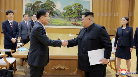 Nordkoreas Machthaber Kim Jong Un empfängt eine Delegation aus Südkorea. 
