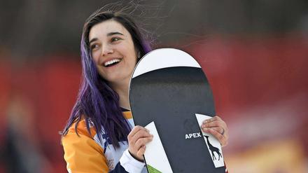 Mit Musik auf den Ohren und der Familie im Zielbereich fährt die Snowboarderin Brenna Huckaby in Pyeongchang zu Gold. 
