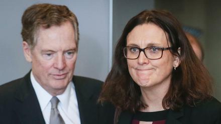 EU-Handelskommissarin Cecilia Malmström nach ihrem Gespräch mit dem US-Handelsbeauftragten Robert Lighthizer.