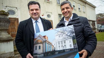 Gideon Joffe (l.), Vorsitzender der Jüdischen Gemeinde Berlin, und Raed Saleh, Vorsitzender der SPD-Fraktion.