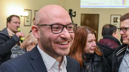  René Wilke (Die Linke) bei der Wahlparty im Rathaus von Frankfurt (Oder). 