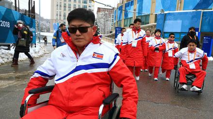 Team North Korea PRK visiting the Paralympic Village at the Pyeongchang 2018 Paralympics in South Korea.