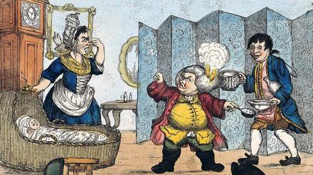 Das Baby hat gelitten, und bei Dr. Slop kokelt die Perücke in Sternes Bestseller „Tristram Shandy“.