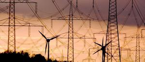 Strommasten und Windräder, hier aufgenommen nahe Peitz in Brandenburg: Die Investitionen in den Ausbau wird von der Bundesnetzagentur überwacht, sogar die Höhen der Renditen müssen von ihr genehmigt werden. Ein Gericht zeigte der Behörde nun aber Grenzen auf.