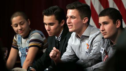 Überlebende der Schießerei von Parkland: Emma Gonzalez (von links), David Hogg, Cameron Kasky and Alex Wind.