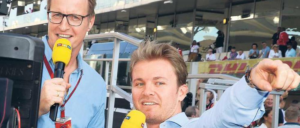Ein ungewohntes Bild: 21 Jahre lang war Ex-Weltmeister Niki Lauda der Formel-1-Experte an der Seite von RTL-Moderator Florian König (links). Mit Beginn der neuen Saison teilen sich Nico Rosberg (rechts) und Timo Glock diese Aufgabe.