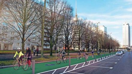 An der Karl-Marx-Allee soll es zwischen der Otto-Braun-Straße und dem Strausberger Platz neue Radfahrstreifen geben.