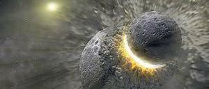 Die Ur-Erde wird vor Urzeiten von der Ur-Kraft Theias, eines marsgroßen Himmelskörpers, getroffen. Ihr Ur-Wasser blieb der neuen Erde erhalten.