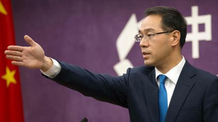 Gao Feng, Sprecher des Pekinger Handelsministeriums, spricht auf einer Pressekonferenz zu den von den USA angekündigten Strafzöllen.