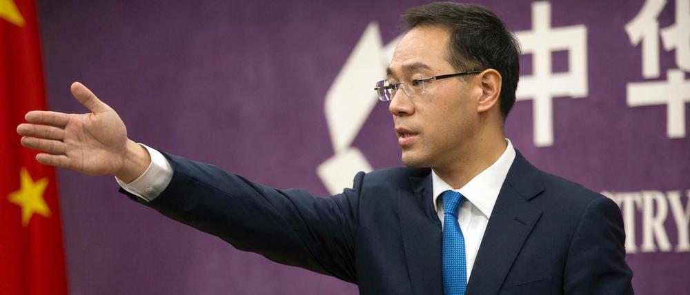 Gao Feng, Sprecher des Pekinger Handelsministeriums, spricht auf einer Pressekonferenz zu den von den USA angekündigten Strafzöllen.