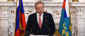 Alexander Jakowenko, russischer Botschafter in London, spricht bei einer Pressekonferenz zum Fall Skripal.