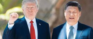 Das Recht des Stärkeren. US-Präsident Trump (l.) provoziert Chinas Staatschef Xi Jinping mit der Androhung von Strafzöllen. China reagiert mit Gegenmaßnahmen. 