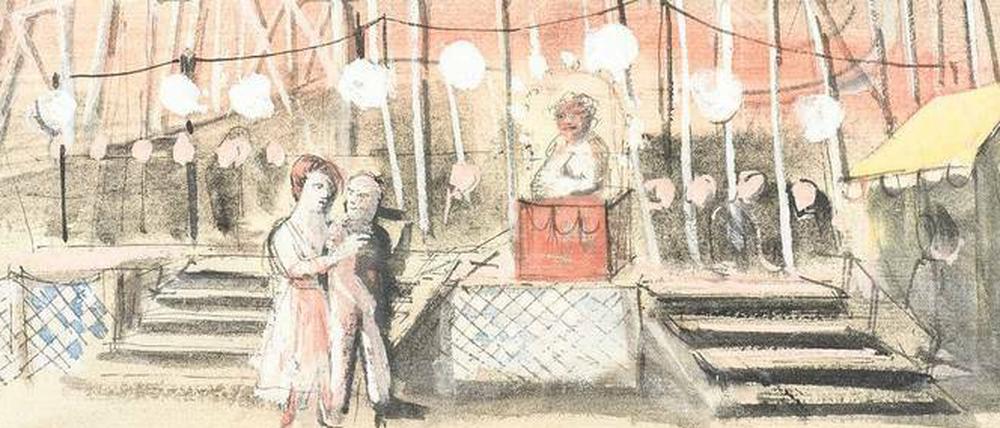 Caspar Nehers Bühnenbild für die Uraufführung von "Kasimir und Karoline" 1932 in Leipzig.
