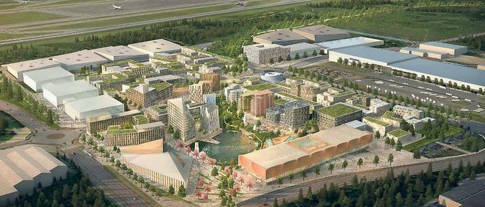Business-Park mit Wohlfühlfaktor. Die „Oslo Airport City“ hat viel Platz für Büros, Logistikflächen, Hotels und Erholungsangebote.