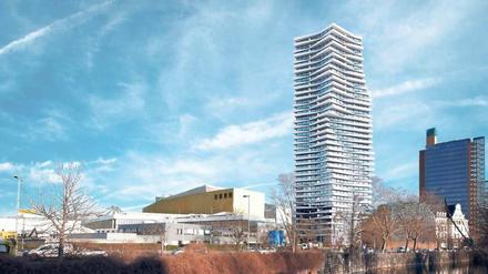 Traumhaus am Wasser. Ein Wohnturm mit 37 Etagen sollte nach Keuthages Vorschlag am Landwehrkanal emporwachsen. 
