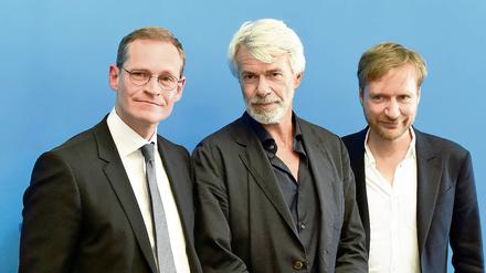 Berlins Bürgermeister Michael Müller, Chris Dercon und Tim Renner