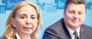 Neue Chefin. Berlins Polizeipräsidentin Barbara Slowik mit Innensenator Andreas Geisel. 