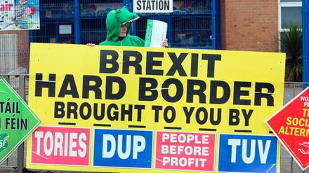 Protest gegen eine "Harte Grenze durch den Brexit" in Belfast (Archivbild vom 2. März 2017) 