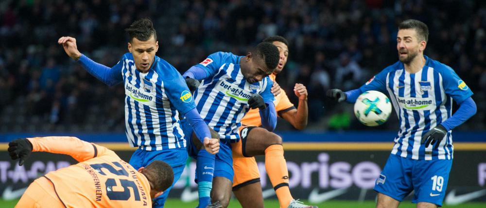 Herthas Angreifer Selke, Kalou und Ibisevic (von l. n. r.), hier im Spiel gegen Hoffenheim.