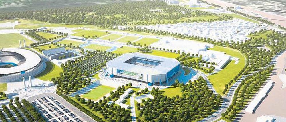 Der Neubau soll – wie das Olympiastadion auch – zur Hälfte im Erdboden versenkt werden.