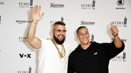 Kollegah und Farid Bang bei der 27. Verleihung des Deutschen Musikpreises Echo 2018 in der Messe Berlin.