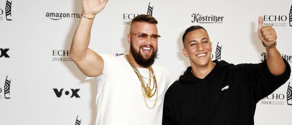 Kollegah und Farid Bang bei der 27. Verleihung des Deutschen Musikpreises Echo 2018 in der Messe Berlin.
