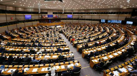 Blick in das Europaparlament in Brüssel. 