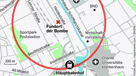 Der Sperrkreis um den Fundort der Bombe. 