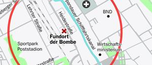 Der Sperrkreis um den Fundort der Bombe. 