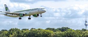 Eine Germania-Maschine im Anflug auf Tegel. 