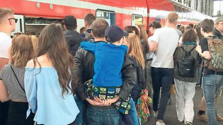 Nichts geht mehr. Der Andrang an den Zügen nach Werder am Bahnhof Zoo war gewaltig. 