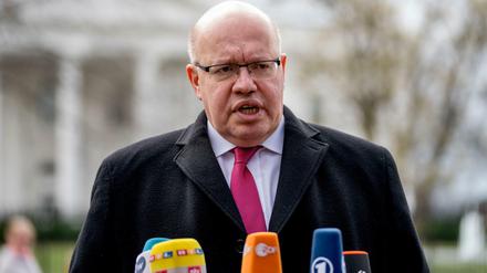 Peter Altmaier (CDU), Bundesminister für Wirtschaft und Energie, gibt bei seinem USA-Besuch im März eine Pressekonferenz.