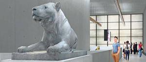 Wache halten. August Gauls „Liegende Löwin“ (1903) steht künftig – wie in dieser Simulation – in der James-Simon-Galerie.