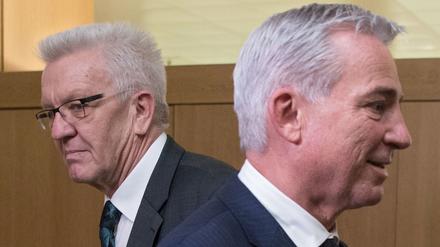 Über Kreuz. Ministerpräsident Winfried Kretschmann (Bündnis 90/Die Grünen, l) und Thomas Strobl (CDU).