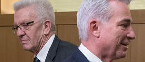 Über Kreuz. Ministerpräsident Winfried Kretschmann (Bündnis 90/Die Grünen, l) und Thomas Strobl (CDU). 