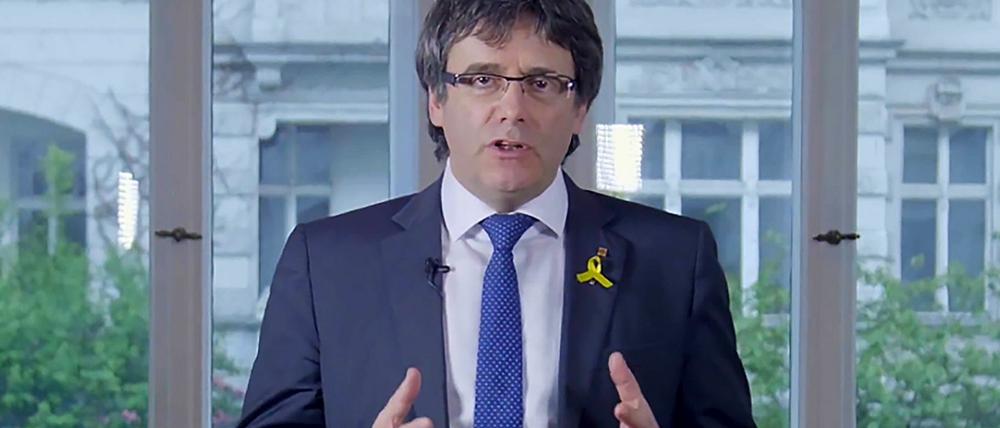 Carles Puigdemont in seinem in Berlin aufgezeichneten Video.